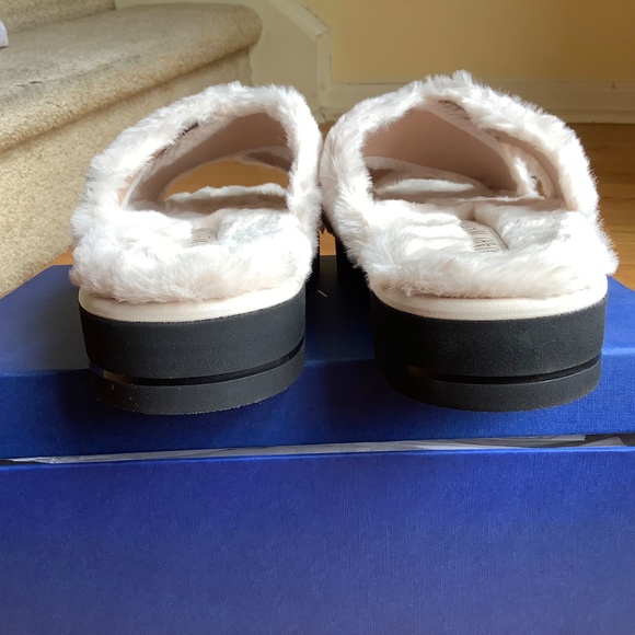 Stuart Weitzman Faux Fur Platform Slide Sandal Cream SZ 9 - Picture 6 of 13